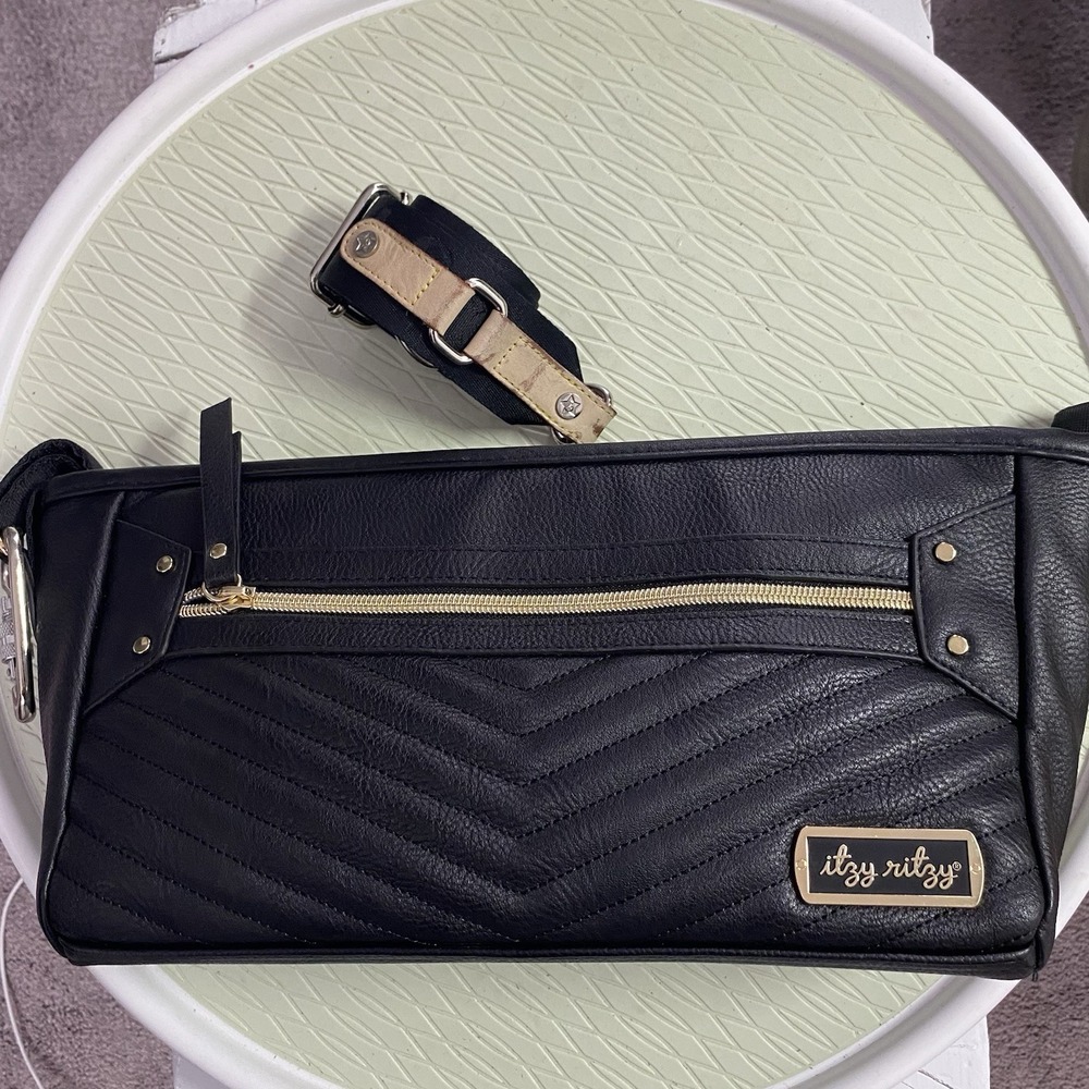 Itzy Ritzy Stroller Organizer Caddy Black Vegan Leather Adjustable Strap 50"‎